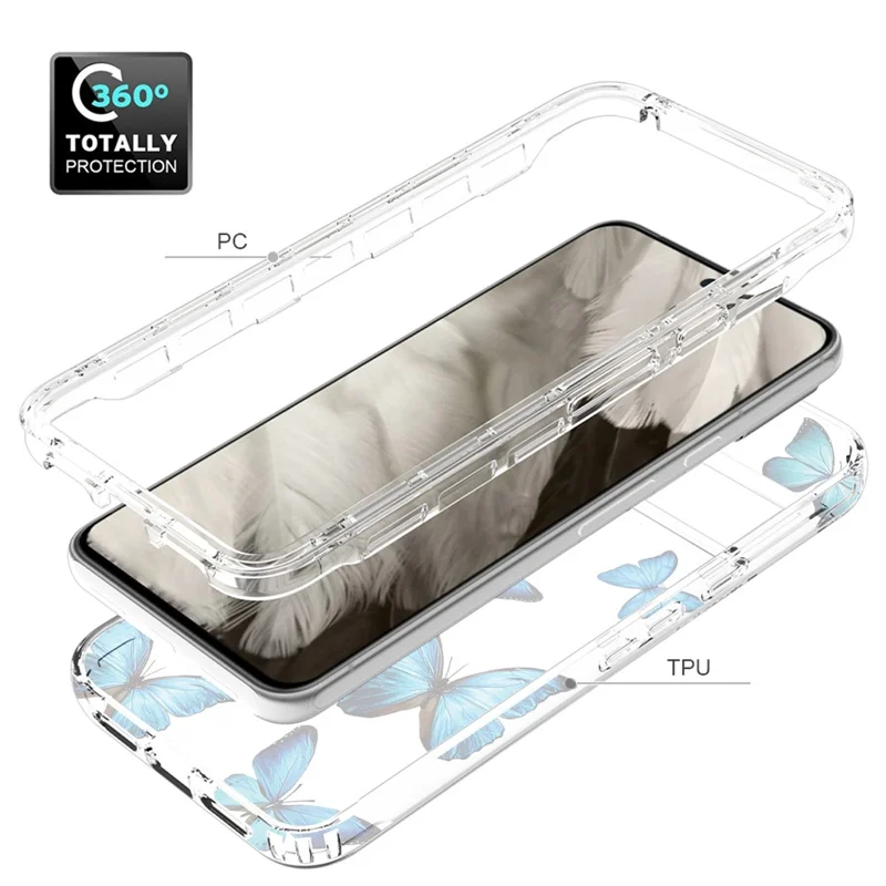 Pattern Printing Clear Phone Case for Google Pixel 8 , PC Frame + TPU Protective Phone Cover - Blue Butterfly
