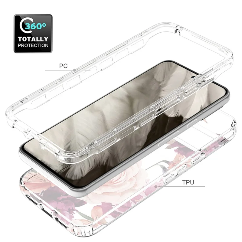 Pattern Printing Clear Phone Case for Google Pixel 8 , PC Frame + TPU Protective Phone Cover - Purple Flower