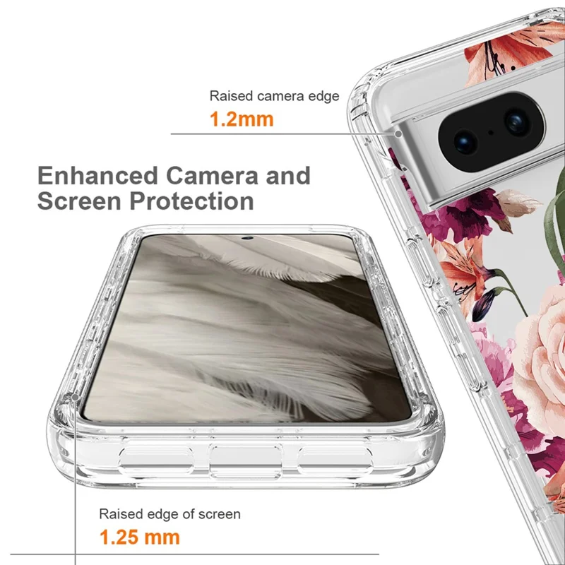 Pattern Printing Clear Phone Case for Google Pixel 8 , PC Frame + TPU Protective Phone Cover - Purple Flower