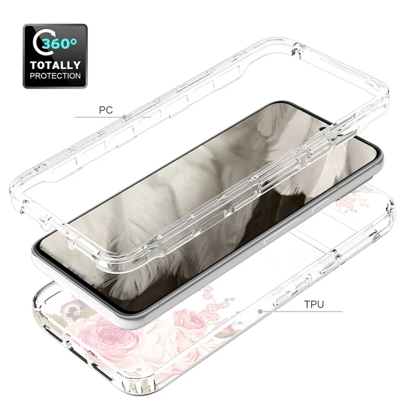 Pattern Printing Clear Phone Case for Google Pixel 8 , PC Frame + TPU Protective Phone Cover - Rose Flower