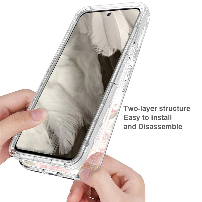Pattern Printing Clear Phone Case for Google Pixel 8 , PC Frame + TPU Protective Phone Cover - Rose Flower