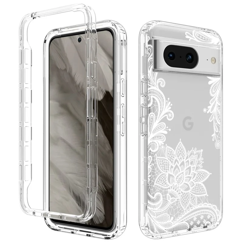 Pattern Printing Clear Phone Case for Google Pixel 8 , PC Frame + TPU Protective Phone Cover - Mandala Flower