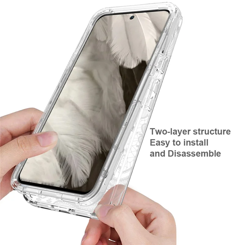 Pattern Printing Clear Phone Case for Google Pixel 8 , PC Frame + TPU Protective Phone Cover - Mandala Flower