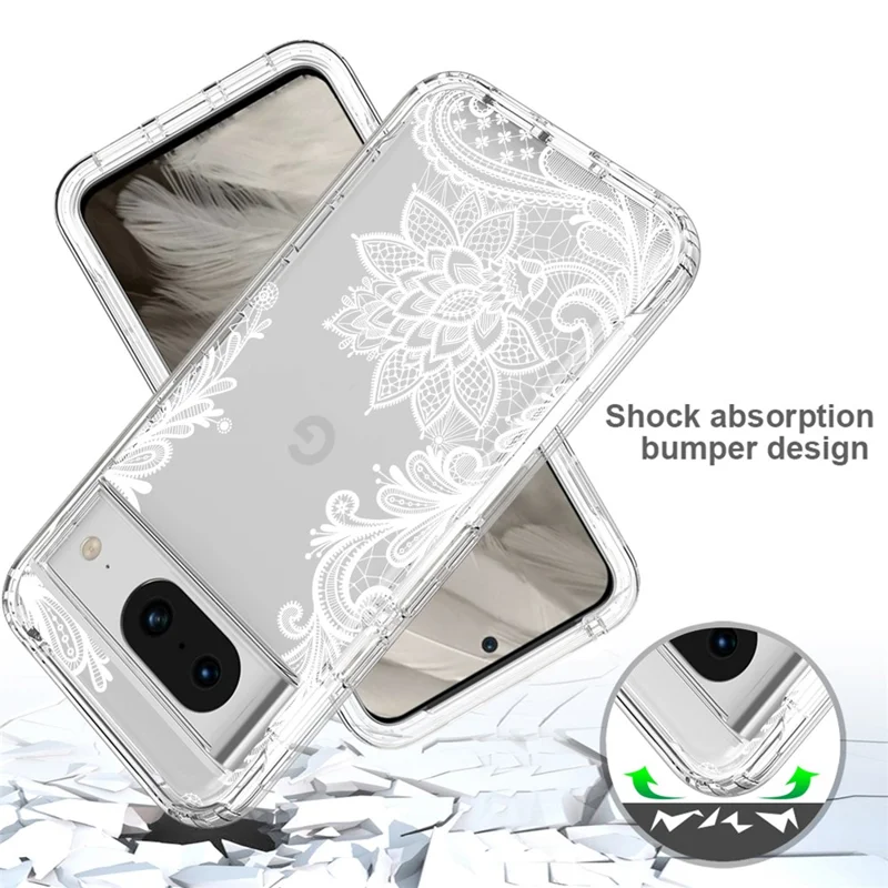 Pattern Printing Clear Phone Case for Google Pixel 8 , PC Frame + TPU Protective Phone Cover - Mandala Flower