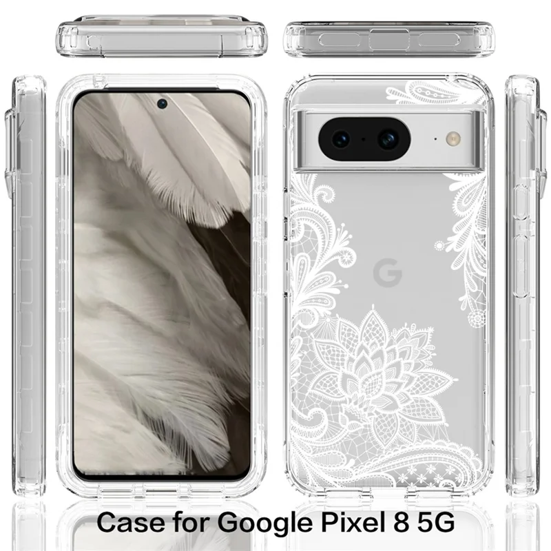 Pattern Printing Clear Phone Case for Google Pixel 8 , PC Frame + TPU Protective Phone Cover - Mandala Flower