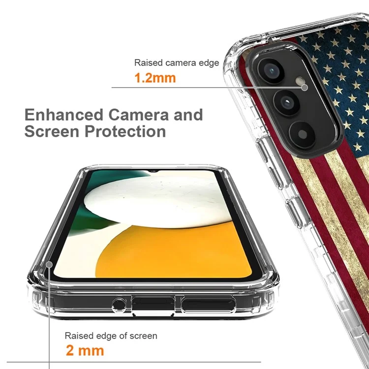 For Samsung Galaxy A34 5G PC Frame + TPU Transparent Phone Case Pattern Printing Anti-scratch Cover - American Flag