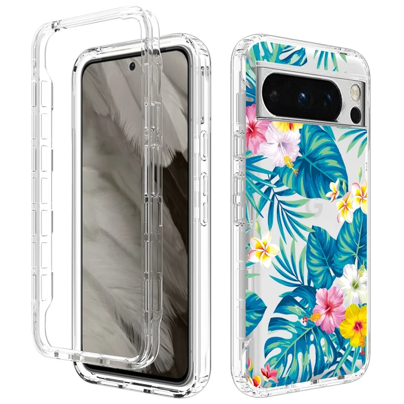 Pattern Printing Phone Case for Google Pixel 8 Pro , PC Frame + TPU Anti-drop Clear Phone Cover - Plantain Leaf