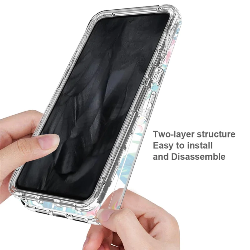 Pattern Printing Phone Case for Google Pixel 8 Pro , PC Frame + TPU Anti-drop Clear Phone Cover - Plantain Leaf