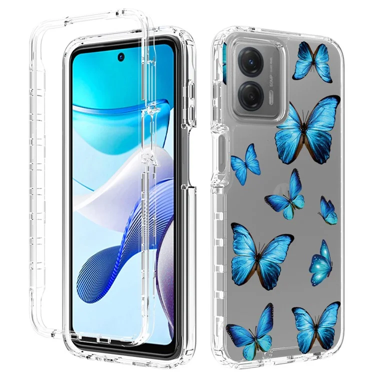 Pour Motorola Moto G 5G (2023) / Moto G Power 5G Étui de téléphone transparent Cadre en PC + Couverture d'impression de motif TPU - Papillon bleu