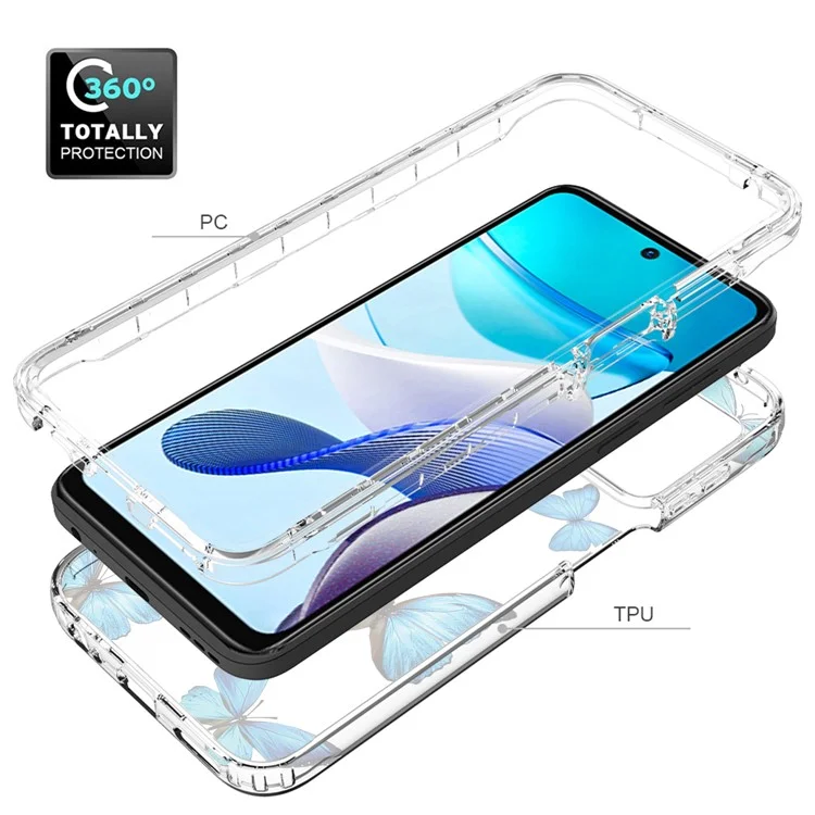 Pour Motorola Moto G 5G (2023) / Moto G Power 5G Étui de téléphone transparent Cadre en PC + Couverture d'impression de motif TPU - Papillon bleu