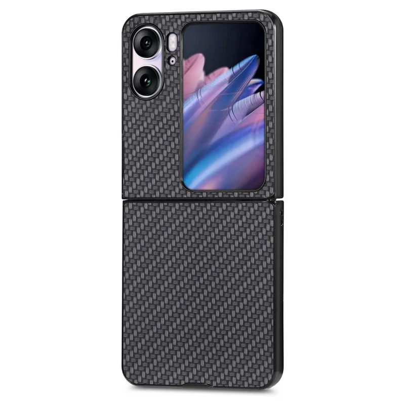 PU Leather Coated PC Cover for Oppo Find N2 Flip 5G Carbon Fiber Texture Protective Phone Case - Black