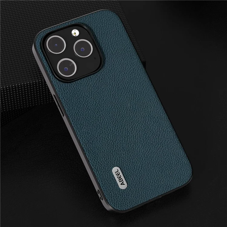 ABEEL For iPhone 15 Pro Max Litchi Texture Slim Case Cowhide Leather+PC+TPU Phone Cover - Green