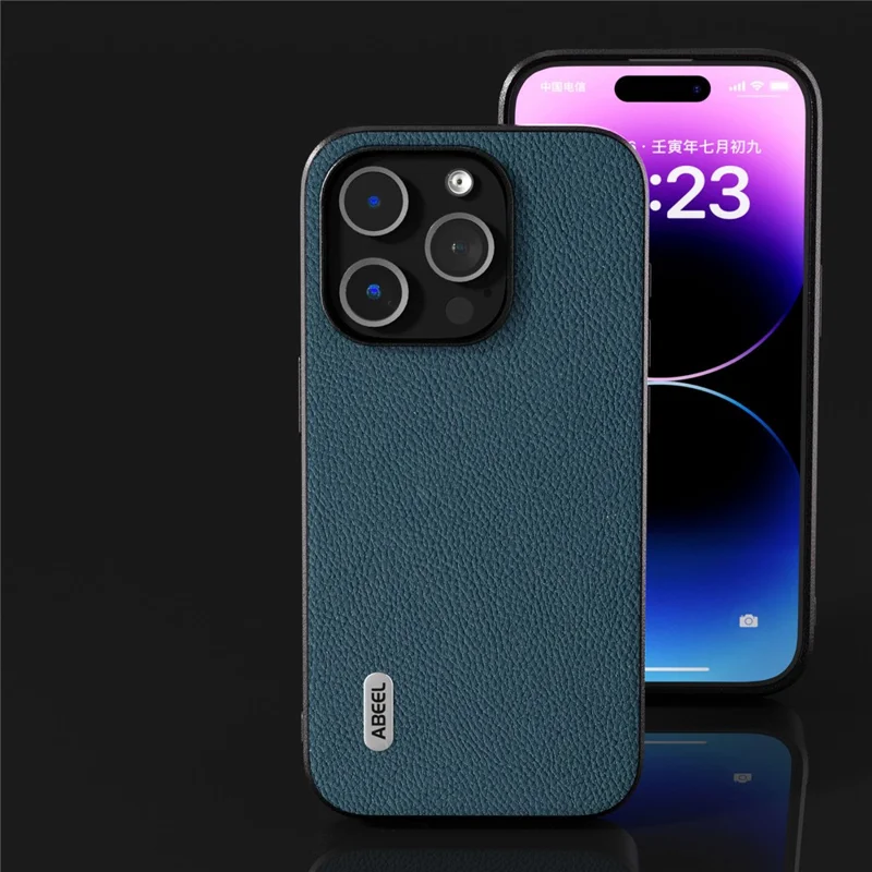 ABEEL For iPhone 15 Pro Max Litchi Texture Slim Case Cowhide Leather+PC+TPU Phone Cover - Green