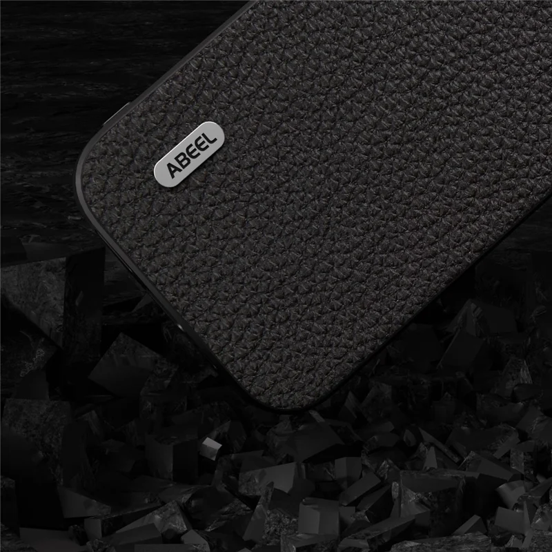 ABEEL For iPhone 15 Pro Anti-Scratch Phone Case Cowhide Leather + PC Litchi Texture Cover - Black