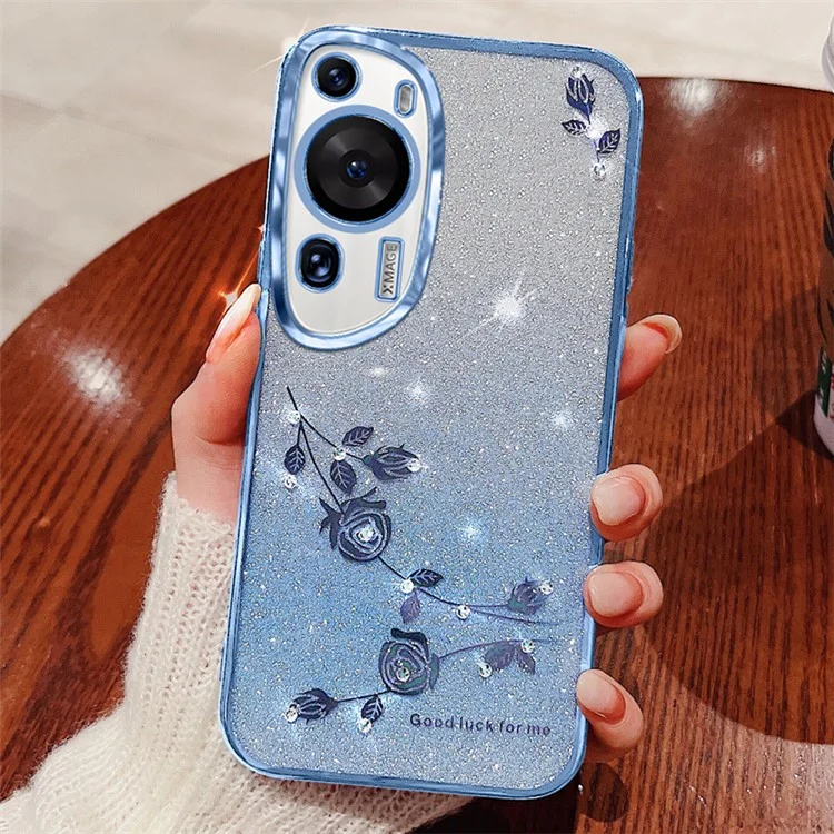 KADEM Para Huawei P60 Art Gradient TPU Cover Rhinestone Flower Brillo Anti-polvo Smartphone Case Shell - Azul