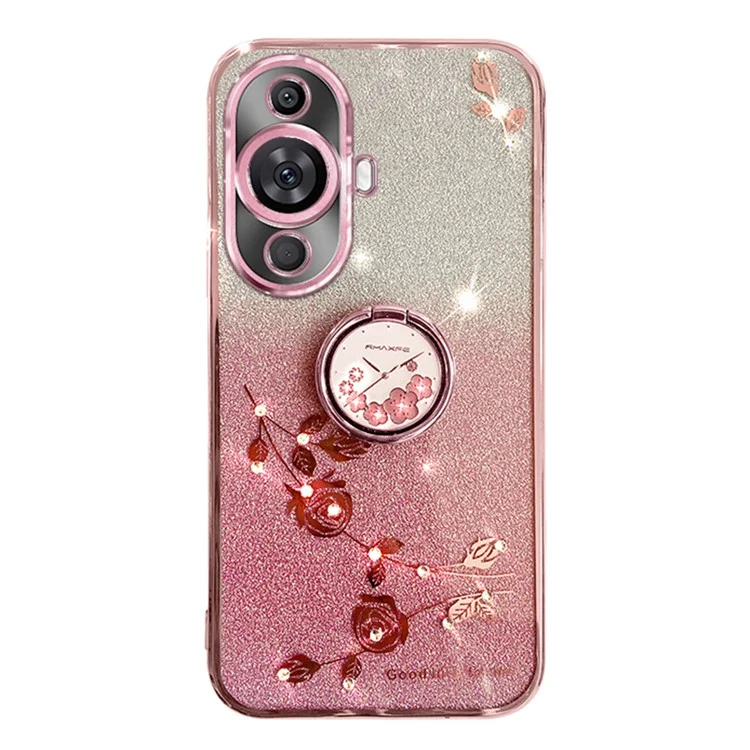 KADEM Für Huawei nova 11 / nova 12s 4G / nova 12 Lite 4G Strass-Blumenring Kickstand-Cover Glitzer-TPU Kratzfest Handyhülle - Roségold