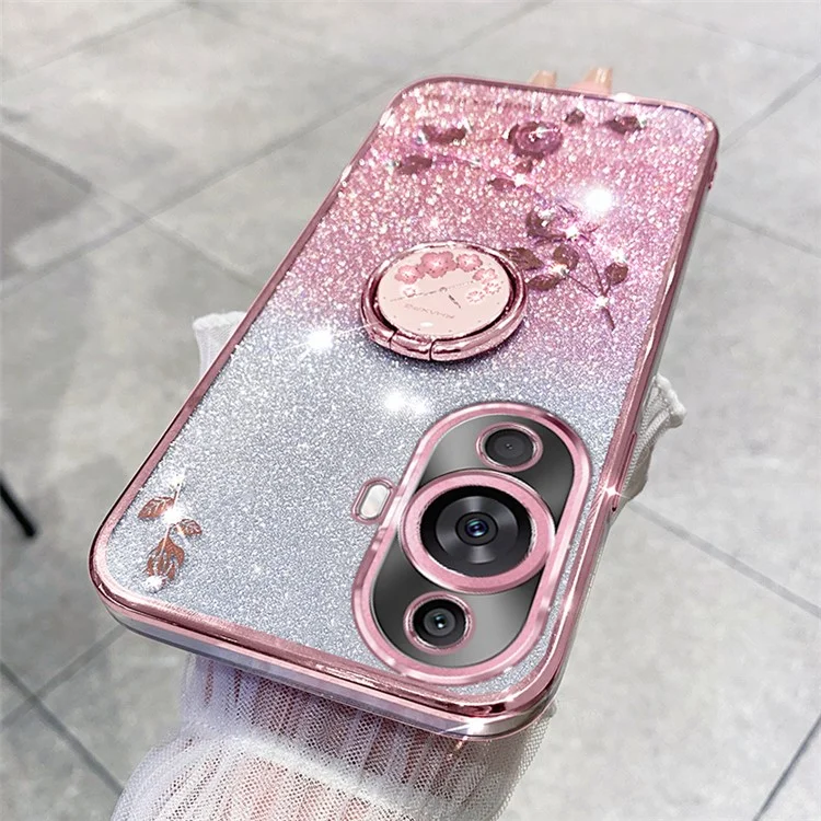 KADEM Für Huawei nova 11 / nova 12s 4G / nova 12 Lite 4G Strass-Blumenring Kickstand-Cover Glitzer-TPU Kratzfest Handyhülle - Roségold