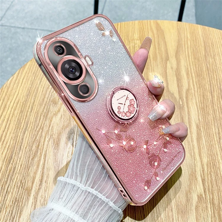 KADEM Für Huawei nova 11 / nova 12s 4G / nova 12 Lite 4G Strass-Blumenring Kickstand-Cover Glitzer-TPU Kratzfest Handyhülle - Roségold