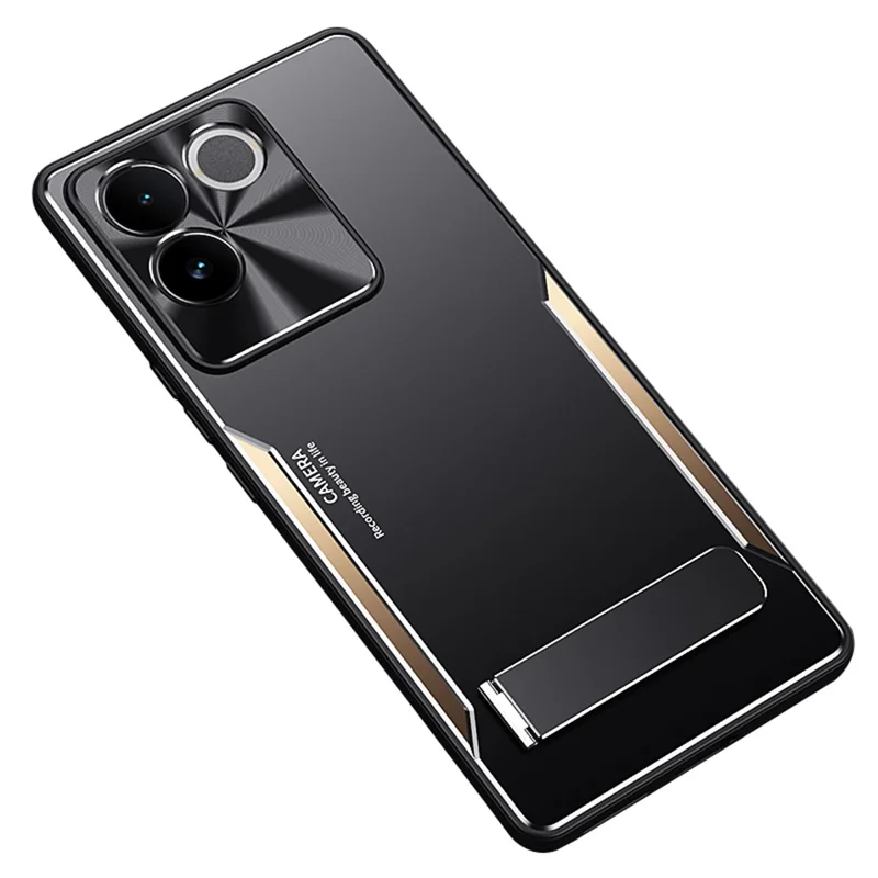 Kickstand Phone Case For vivo S17e 5G, Anti-Scratch TPU + Aluminium Alloy Phone Cover Smartphone Shell - Dourado