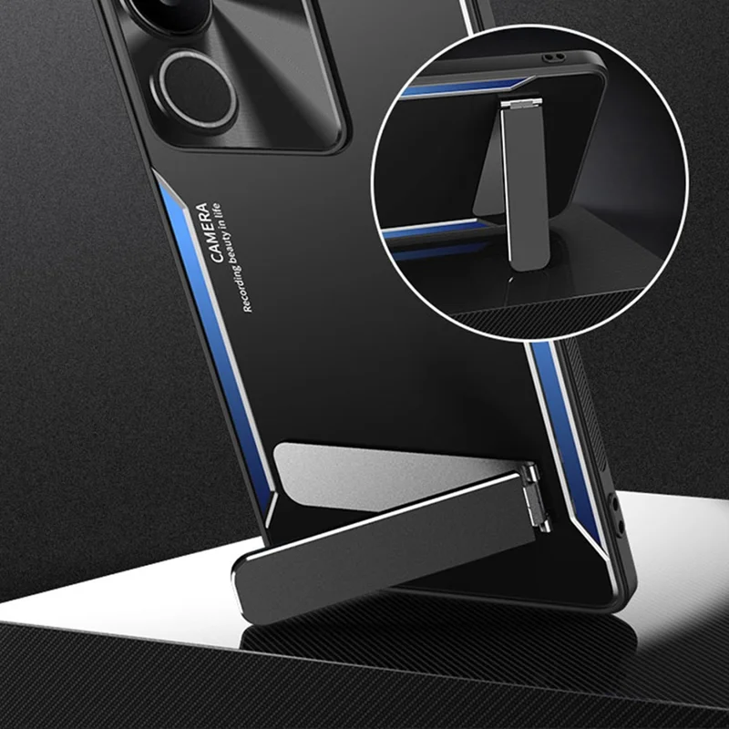 Kickstand Phone Case For vivo S17e 5G, Anti-Scratch TPU + Aluminium Alloy Phone Cover Smartphone Shell - Dourado