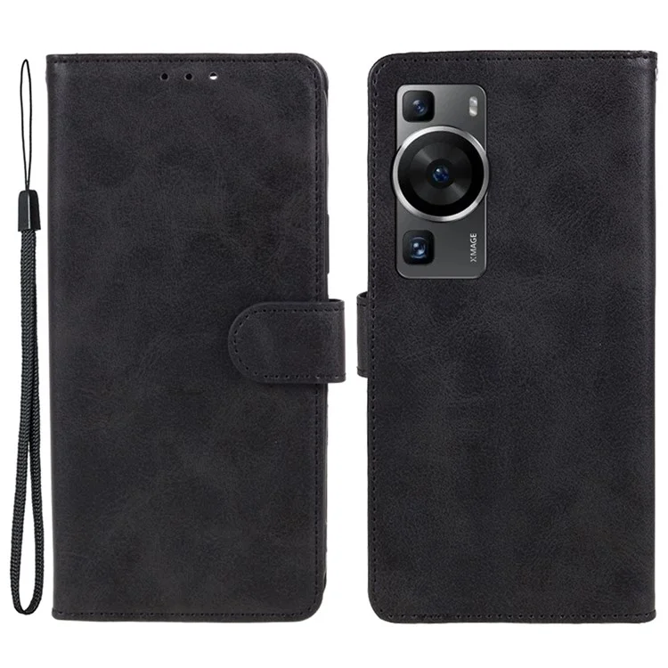 Pour Huawei P60 / P60 Pro Calf Texture Stand Cover Magnetic Clasp Leather Wallet Phone Case - Noir
