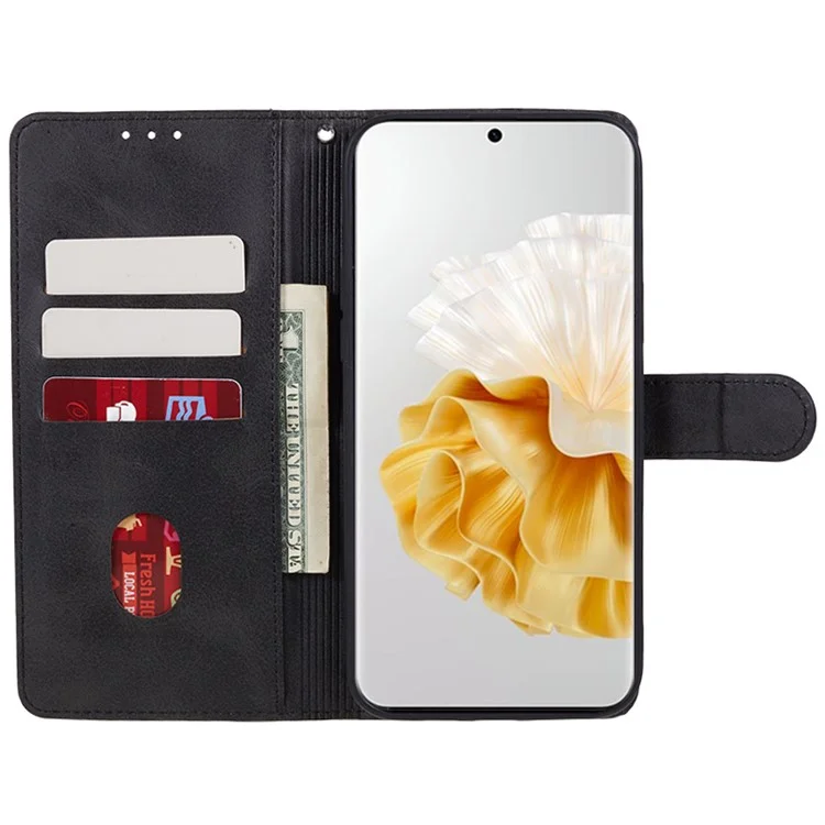 Pour Huawei P60 / P60 Pro Calf Texture Stand Cover Magnetic Clasp Leather Wallet Phone Case - Noir