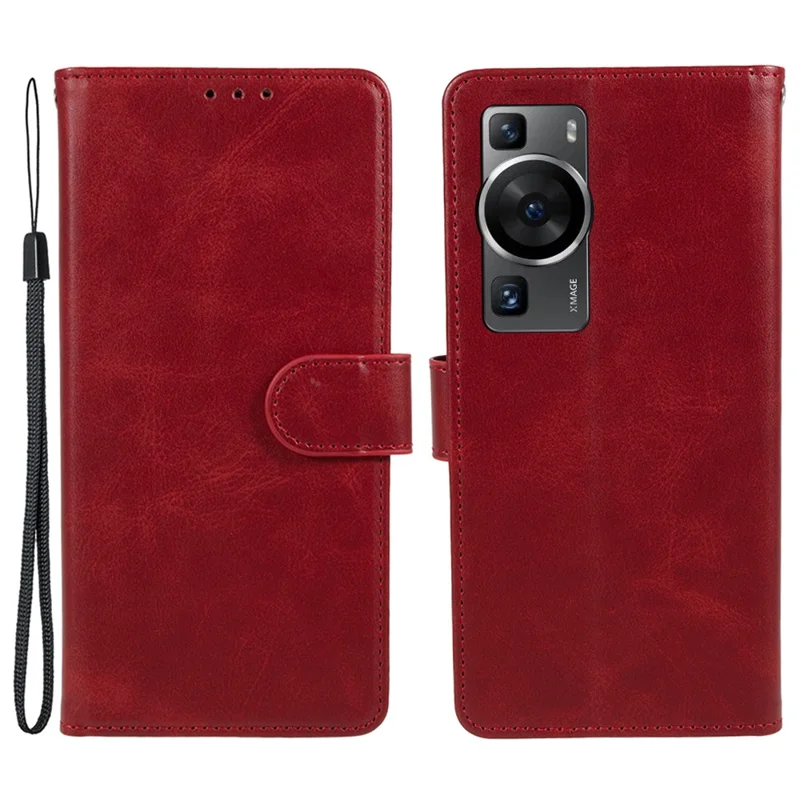 For Huawei P60 / P60 Pro Calf Texture Stand Cover Magnetic Clasp Leather Wallet Phone Case - Red