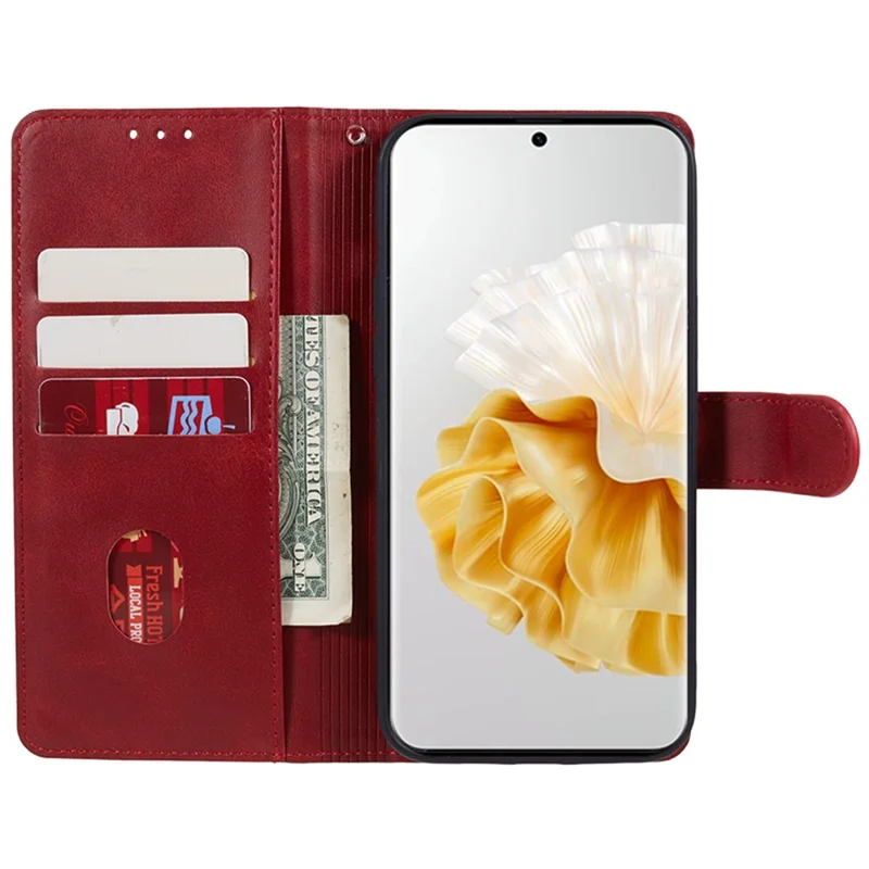 For Huawei P60 / P60 Pro Calf Texture Stand Cover Magnetic Clasp Leather Wallet Phone Case - Red