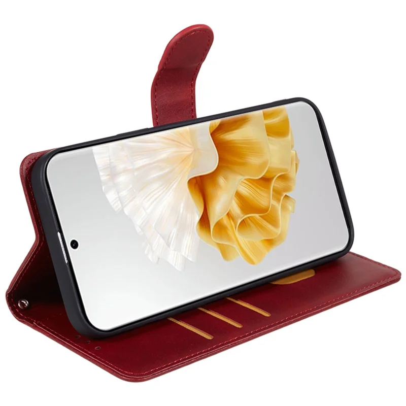 For Huawei P60 / P60 Pro Calf Texture Stand Cover Magnetic Clasp Leather Wallet Phone Case - Red