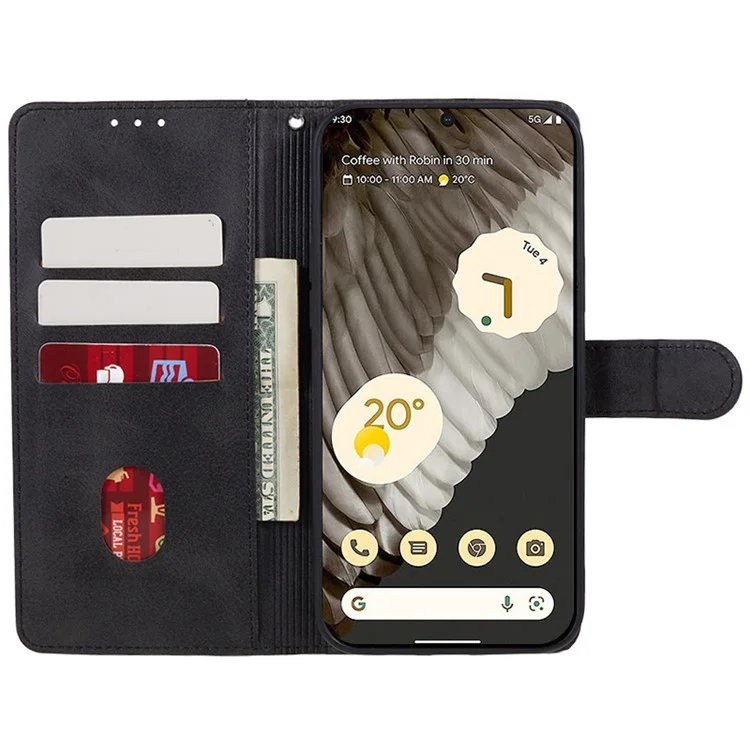 For Google Pixel 7 Pro 5G PU Leather Wallet Stand Phone Case Calf Texture Full Protection Cover - Black