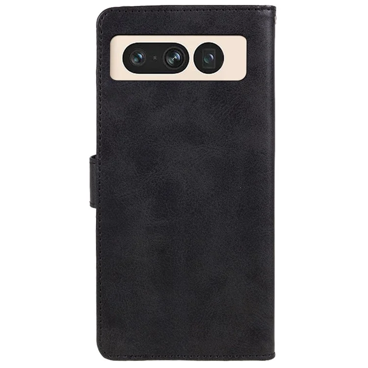 For Google Pixel 7 Pro 5G PU Leather Wallet Stand Phone Case Calf Texture Full Protection Cover - Black