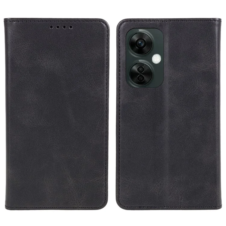 For OnePlus Nord CE 3 Lite 5G / N30 5G Leather Wallet Stand Phone Cover Calf Texture Drop-proof Case - Black
