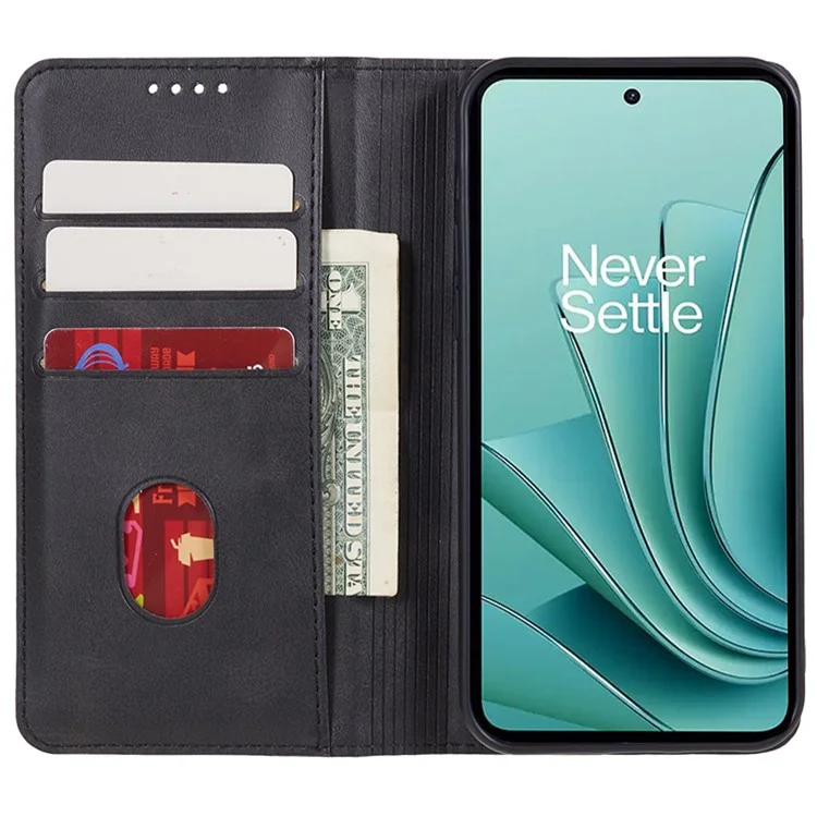 For OnePlus Nord CE 3 Lite 5G / N30 5G Leather Wallet Stand Phone Cover Calf Texture Drop-proof Case - Black