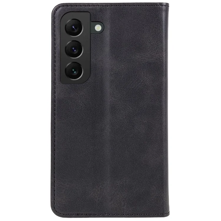 Pour Samsung Galaxy S22 5G Magnetic Closing Wallet Phone Cover Calf Texture PU Leather Shell - Black