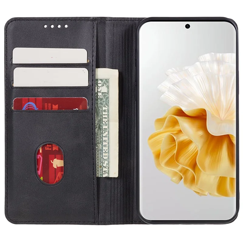 Для Huawei P60 / P60 Pro Calf Texture PU Leather Case Business Style Wallet Stand Phone Cover - Черный