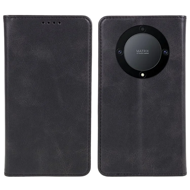 For Honor X40 5G / X9a 5G / Magic5 Lite 5G Funda de Teléfono de Piel de Cuero PU Textura de Ternera Cartera Protectora con Soporte - Negro