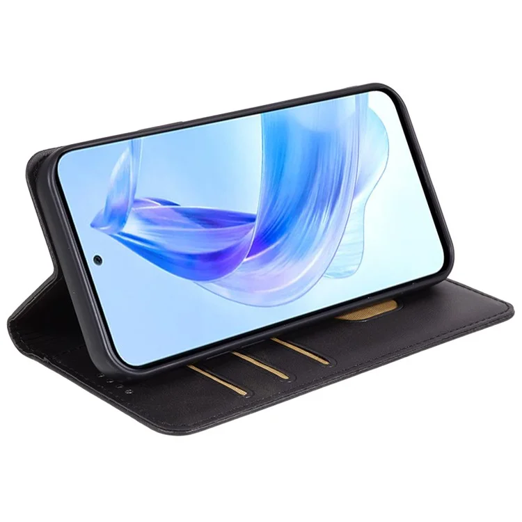 For Honor X40 5G / X9a 5G / Magic5 Lite 5G Funda de Teléfono de Piel de Cuero PU Textura de Ternera Cartera Protectora con Soporte - Negro