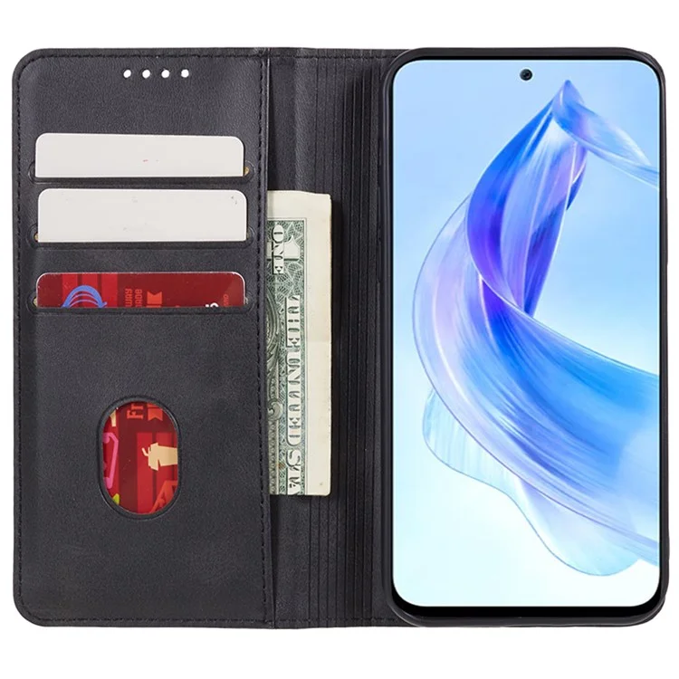 For Honor X40 5G / X9a 5G / Magic5 Lite 5G Funda de Teléfono de Piel de Cuero PU Textura de Ternera Cartera Protectora con Soporte - Negro