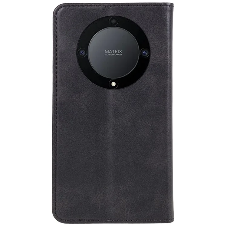 For Honor X40 5G / X9a 5G / Magic5 Lite 5G Funda de Teléfono de Piel de Cuero PU Textura de Ternera Cartera Protectora con Soporte - Negro