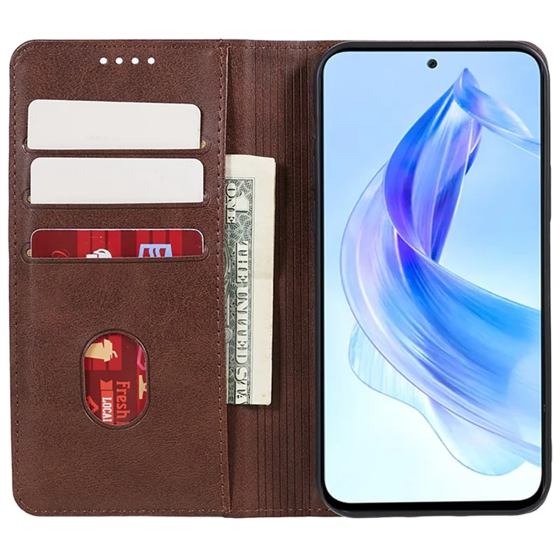 For Honor X40 5G / X9a 5G / Magic5 Lite 5G PU Leather Phone Case Calf Texture Wallet Stand Protective Cover - Brown