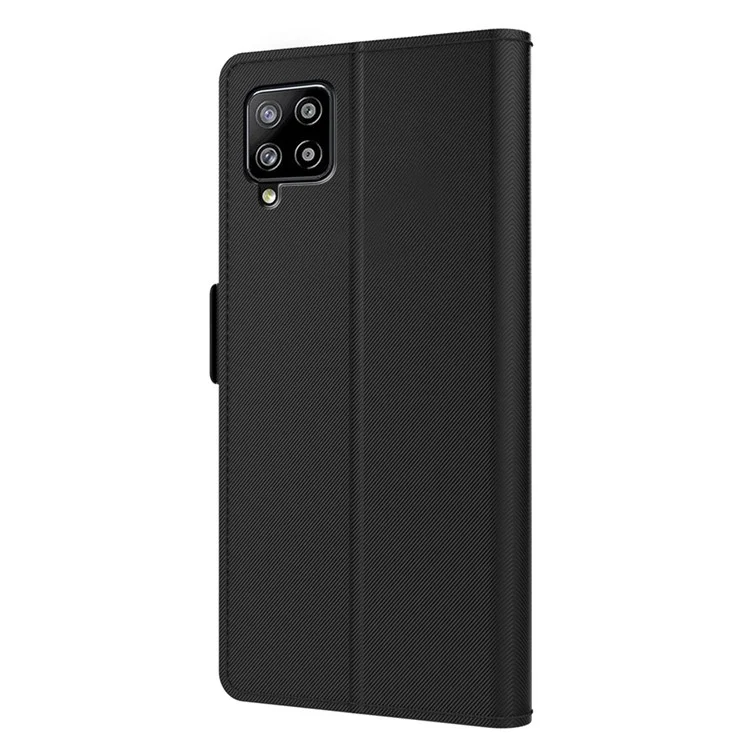 For Samsung Galaxy A12 Mirror Design PU Leather + TPU Stand Case Card Holder Mobile Phone Cover - Black