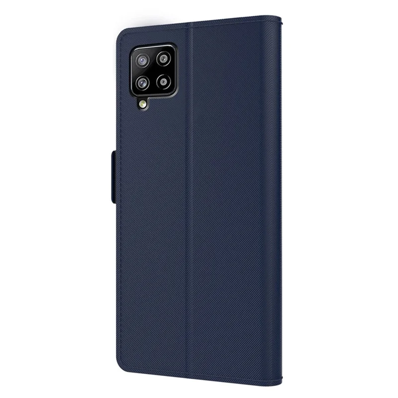 For Samsung Galaxy A12 Mirror Design PU Leather + TPU Stand Case Card Holder Mobile Phone Cover - Blue