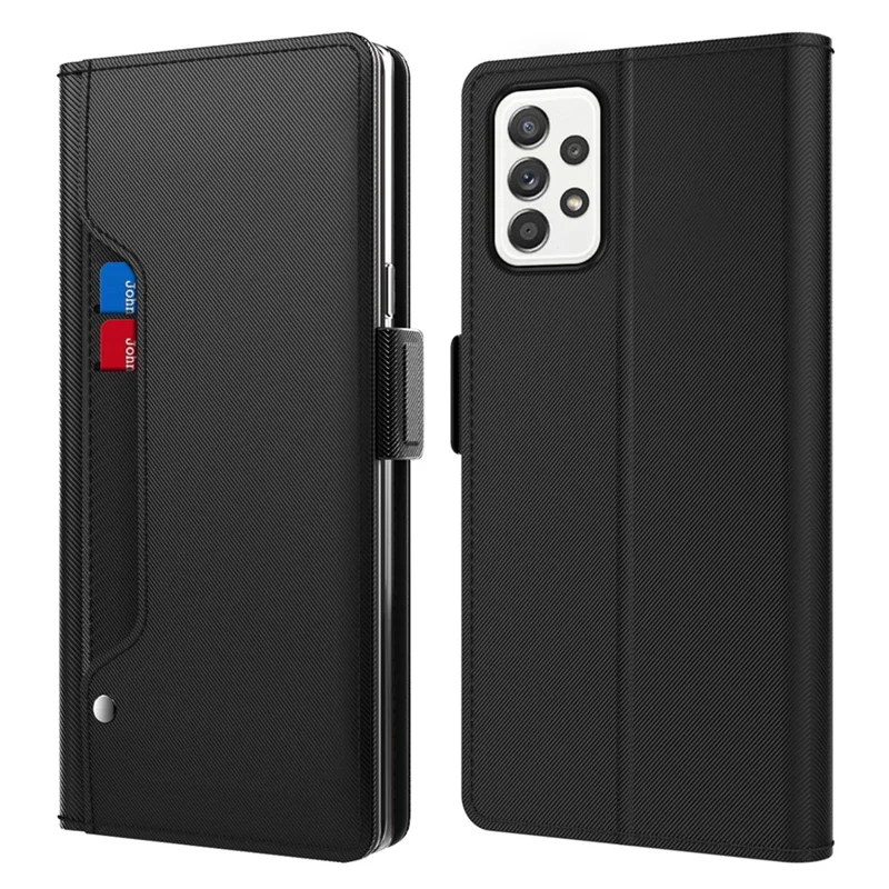 Para Samsung Galaxy A33 5G Stand Case Mirror Design PU Leather + TPU Card Holder Mobile Phone Cover - Preto