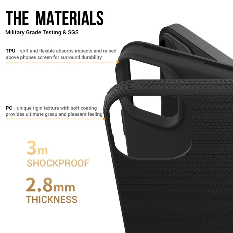 Étui de protection pour iPhone 15 avec anti-chute aux quatre coins, coque de protection en TPU+PC - Noir