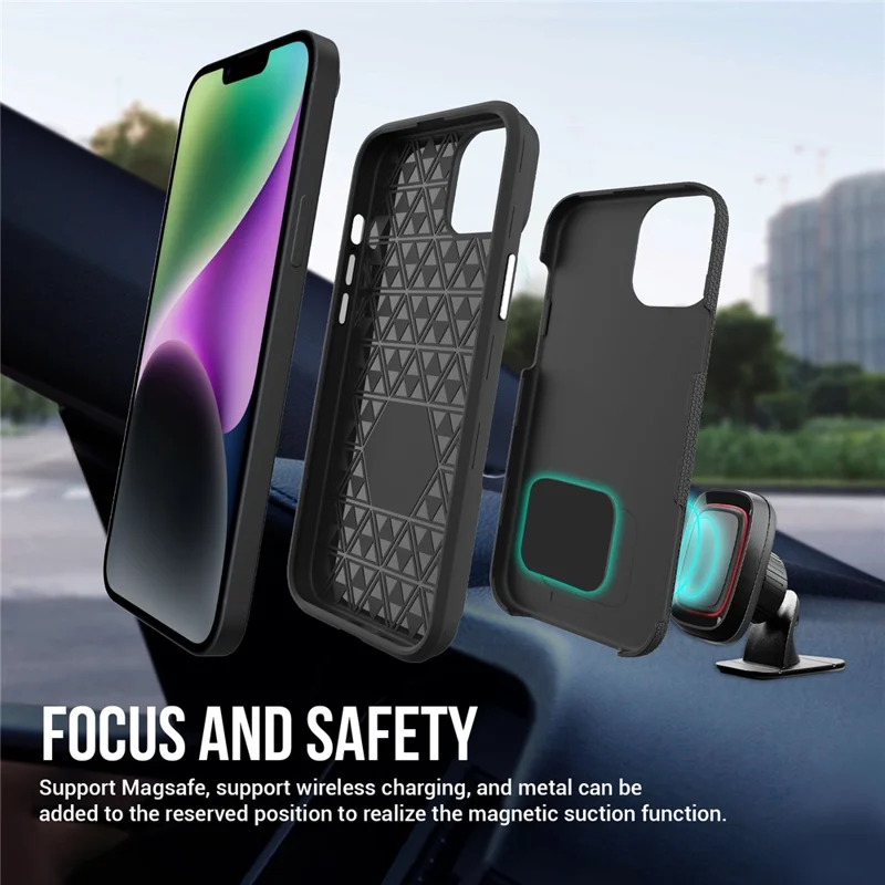 Étui de protection pour iPhone 15 avec anti-chute aux quatre coins, coque de protection en TPU+PC - Noir