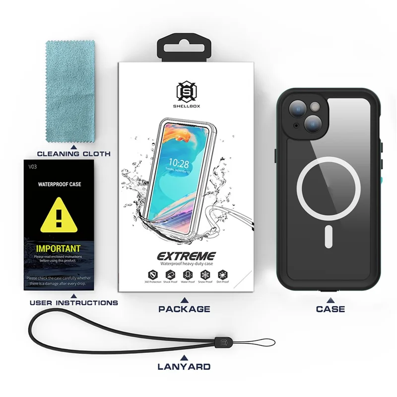 SHELLBOX Dot+ Series Magnetic Phone Case for iPhone 15 Plus IP68 Waterproof PC+TPU Clear Cover Compatible with MagSafe - Blue