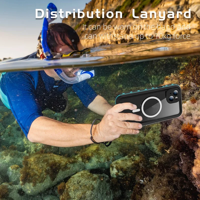 SHELLBOX Dot+ Series Magnetic Phone Case for iPhone 15 Plus IP68 Waterproof PC+TPU Clear Cover Compatible with MagSafe - Blue