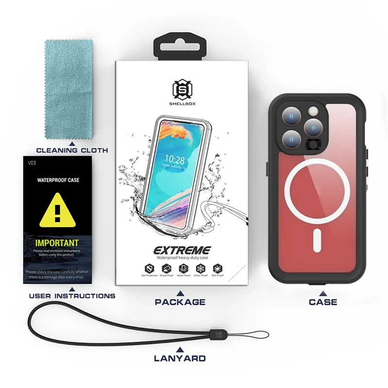 SHELLBOX سلسلة Dot+ مقاومة للماء وفق تصنيف IP68 لهاتف iPhone 15 Pro، غطاء شفاف مغناطيسي من مادة PC+TPU، متوافق مع MagSafe - أسود