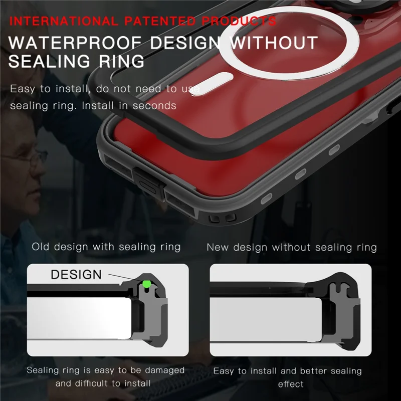 SHELLBOX سلسلة Dot+ مقاومة للماء وفق تصنيف IP68 لهاتف iPhone 15 Pro، غطاء شفاف مغناطيسي من مادة PC+TPU، متوافق مع MagSafe - أسود