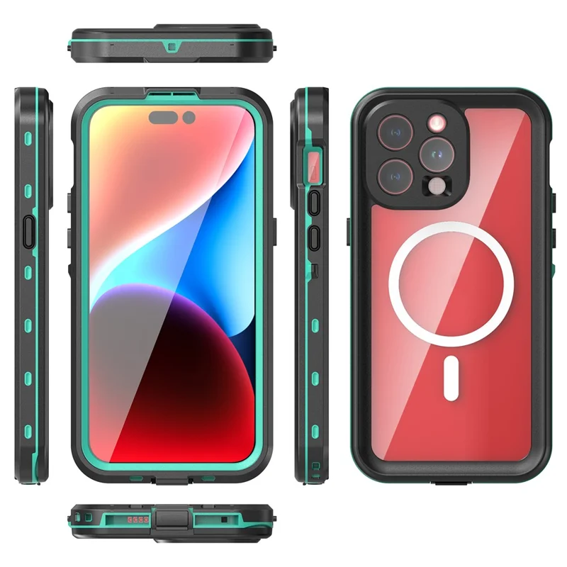 SHELLBOX Dot+ Series Magnetic Case for iPhone 15 Pro Max IP68 Waterproof Clear PC+TPU Phone Shell Compatible with MagSafe - Blue